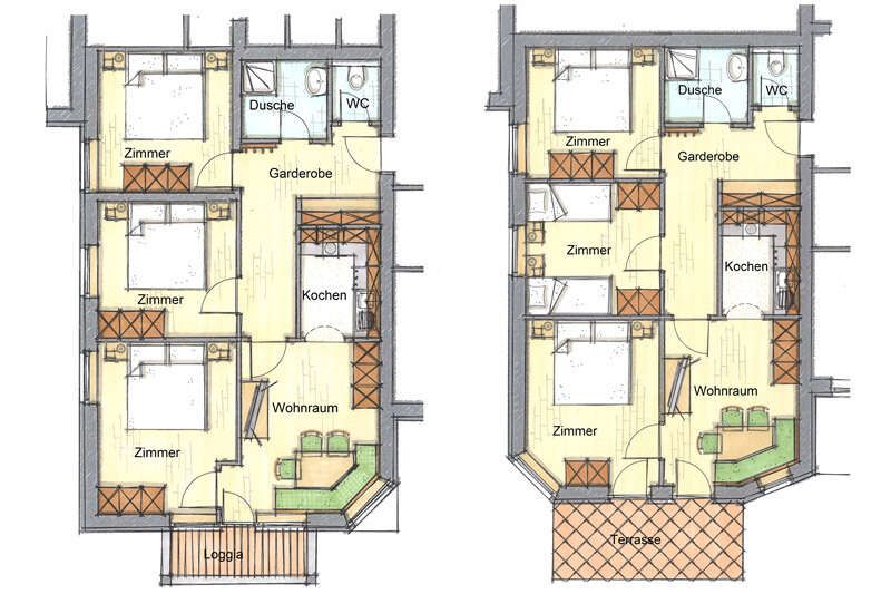 Floor plan of holiday apartment 1 in the Ischglerblick apartment